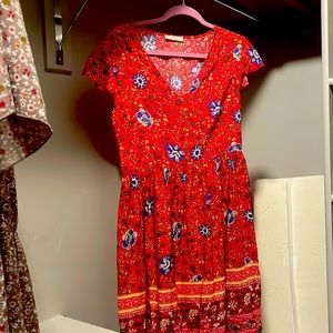 Red floral, short sleeve dress